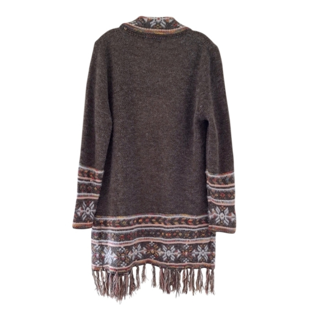 Adora Long Southwestern Aztec Open Cardigan With Fringe M/L - Picture 3 of 14